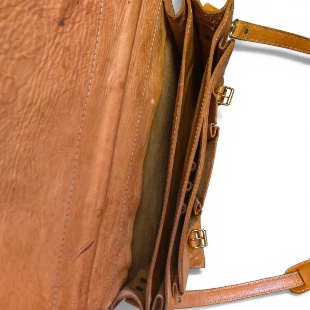 Handmade Natural Leather Satchel Briefcase – Vintage Tan Crossbody Messenger - Picture 4 of 16